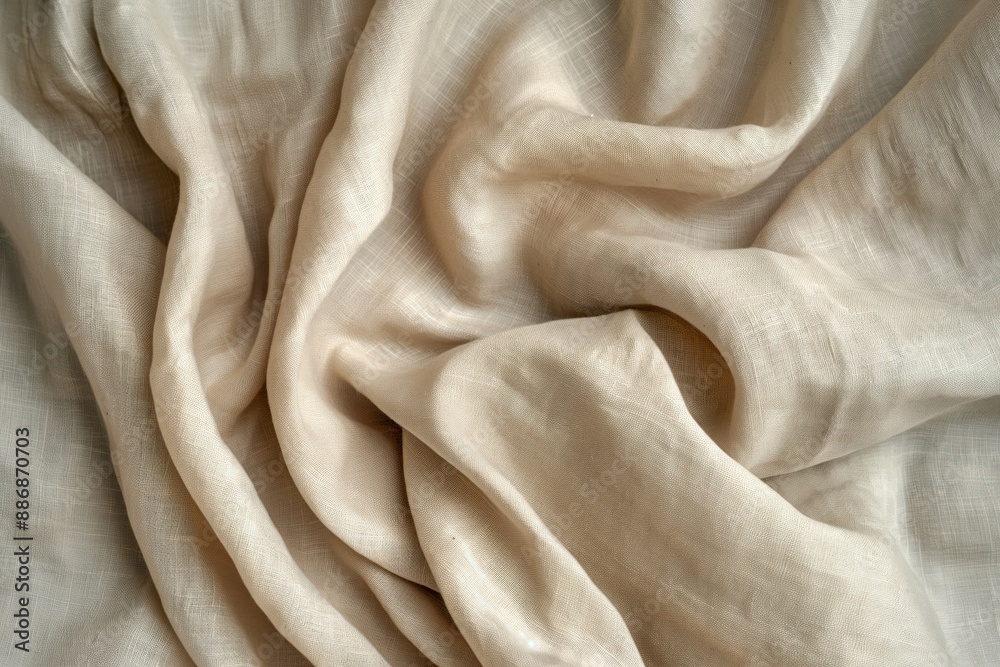 Poster natural linen fabric texture close-up view. smooth surface with slight wrinkles adds texture. fabric