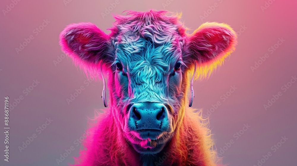 Canvas Prints cow's face with multi-colored pattern