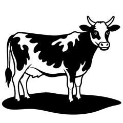 A cow standing in a green field vector silhouette