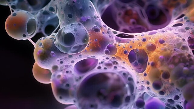 Closeup of a single celled organism showing the rapid movement of cytoplasmic streaming within its cell membrane.