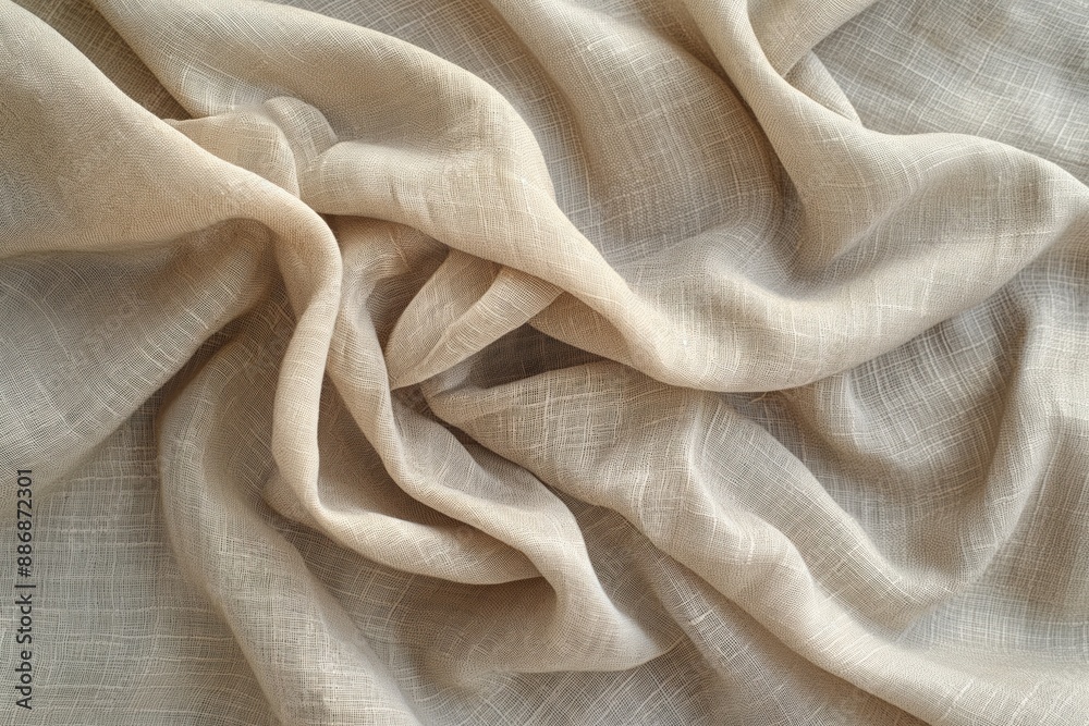 Poster natural linen fabric texture close-up. soft beige hue folds reveal intricate patterns and depth. smo