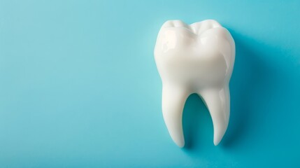  Tooth against blue backdrop, toothbrush as teeth-pick shaped, beside it