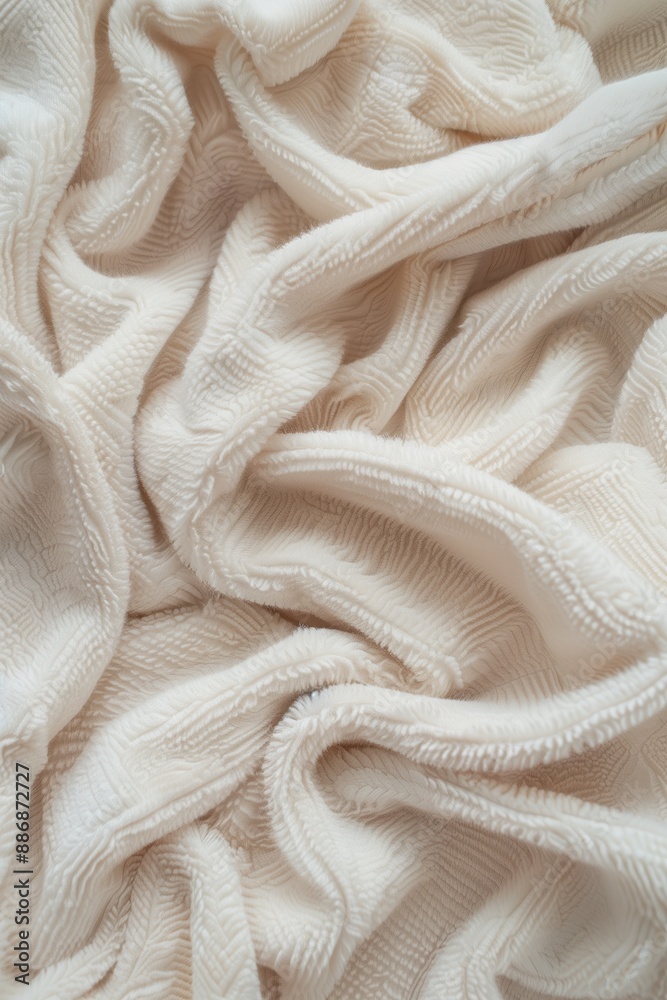 Poster close-up of white fabric texture with textured surface. soft focus on woven material. natural fibers