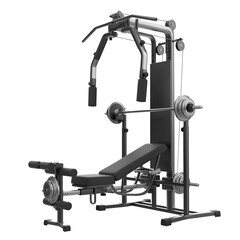Multi Function gym machine isolated on White Background. Fitness, Cardio and Muscle Building Machines. Exercise and Gym Concept. 3d Render Illustration.