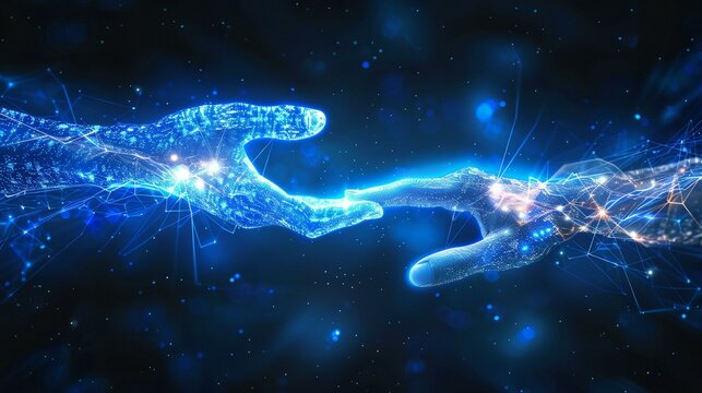 a hand touching another hand with a lot of lights on it