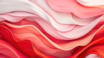   A red, white, and pink wallpaper with wavy lines and curves resembling waves