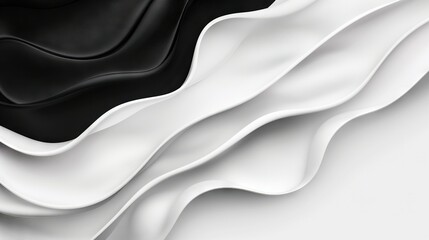  A black and white abstract background features wavy white and black lines on the left side and a black and white wave on the right side