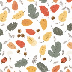 Autumn Leaves and Acorns Seamless Pattern for Thanksgiving and Fall
