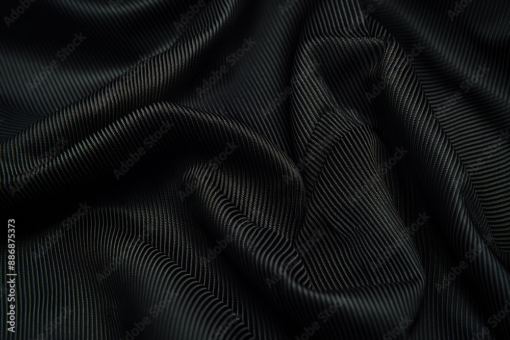 Aufkleber Black fabric with zigzag pattern texture. Smooth surface adds depth to scene. Focus on central subject. Mainly black color scheme with subtle gray hints. Close-up view of textile material.