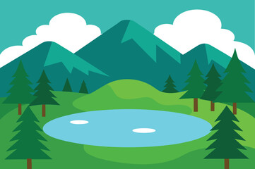 Fototapeta premium lake in the forest vector illustration 