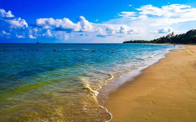 Tropical Caribbean beach clear turquoise water Playa del Carmen Mexico.
