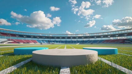 Fototapeta premium Athletics podium on grass in the stadium