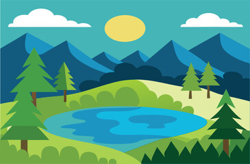 lake in the forest vector illustration 