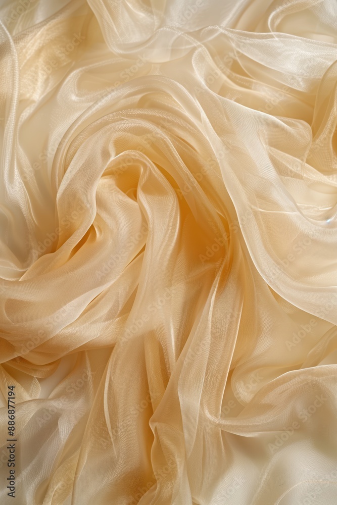Aufkleber close-up view of beige organza fabric with intricate texture on dark gray background. soft and smoot