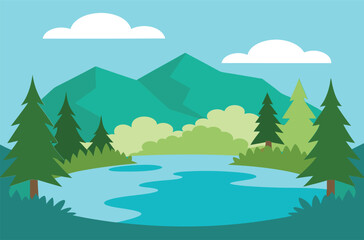 Obraz premium lake in the forest vector illustration 