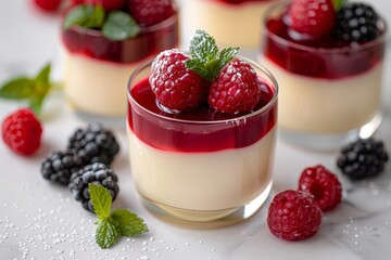 Panna cotta with fruit toppings elegantly