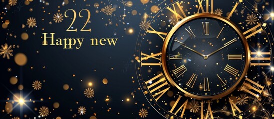 Elegant New Year celebration background with golden clock and happy new year text