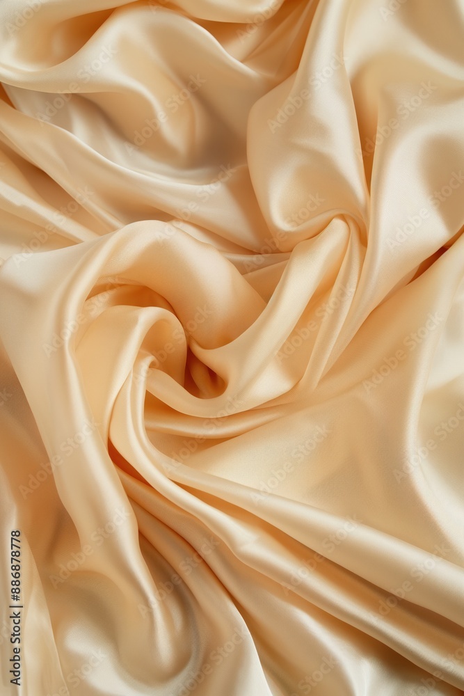 Poster Close-up view of beige fabric with intricate texture and patterns. Smooth surface reveals folded design. Perfect for textile, fashion, or interior projects.