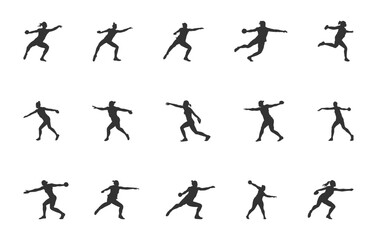 Women discus thrower silhouette, Discus silhouettes, Female discus silhouette, Discus thrower svg, Discus svg, Female thrower svg, Female player vector set. 
