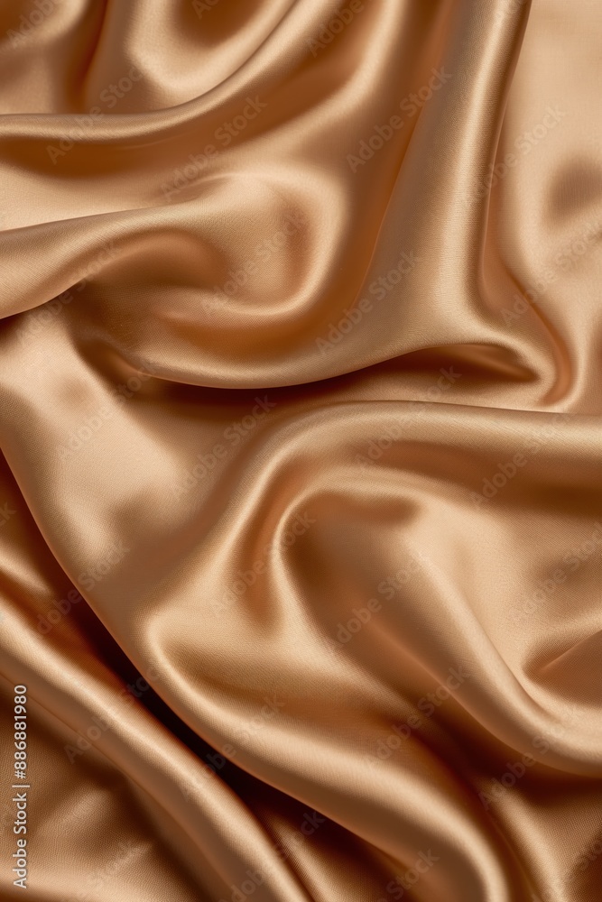 Poster Brown silk fabric close-up shows smooth surface with subtle pattern. Rich texture and depth in focus. Ideal for fashion design, textile industry, or interior decoration.