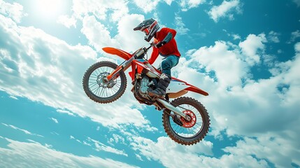 High-octane illustration of a stunt performer flipping through the air on a motocross bike, showcasing aerial stunts and adrenaline-fueled action. Illustration, Image, , Minimalism,