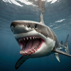 Naklejka premium great white shark isolated, Great White Shark Attack.