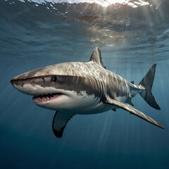 Fototapeta premium great white shark isolated, Great White Shark Attack.