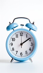 Blue Analog Alarm Clock with Two Bells on White Background