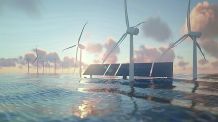 Wind turbines alongside solar panels