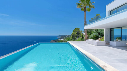 Fototapeta premium Luxury villa with a sleek design and panoramic sea views.