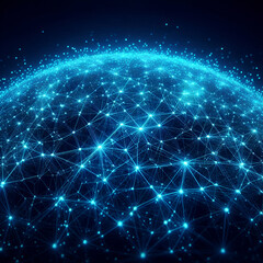 Stunning image of a glowing blue network structure, illustrating the interconnectedness of technology and data across a dark backdrop, perfect for tech and data themes.
