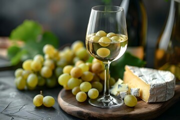 Elegant Wine and Cheese Pairing with Fresh Grapes