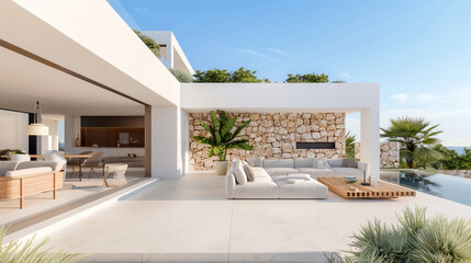 Luxury villa with a rooftop terrace and minimalist design.