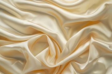 Obraz premium Close-up of crumpled beige fabric with textured surface. Soft focus on fabric texture. Ideal for fashion design, textile research, and interior decoration.