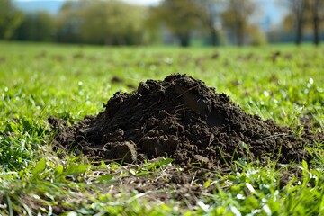 Freshly Dug Earth Mound in a Green Field