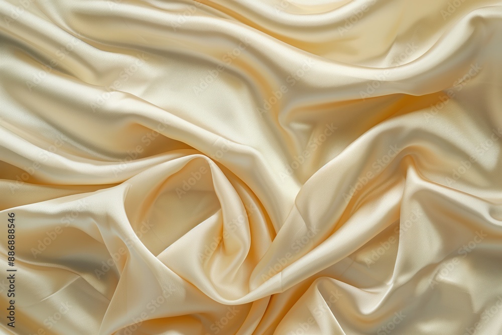 Aufkleber Close-up of beige fabric with wrinkled texture. Smooth surface and blurred background highlight intricate details. Perfect for fashion, textile or design projects.