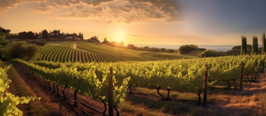 Fototapeta premium Vineyard Landscape at Sunset