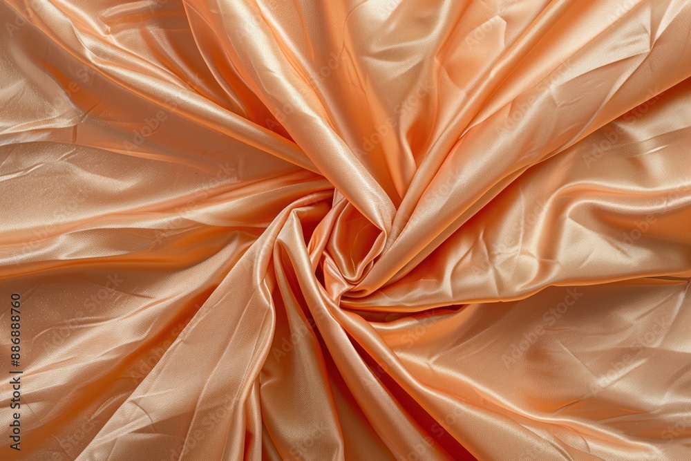 Leinwandbilder soft orange taffeta fabric texture with intricate patterns. close-up view of folded cloth with blurr