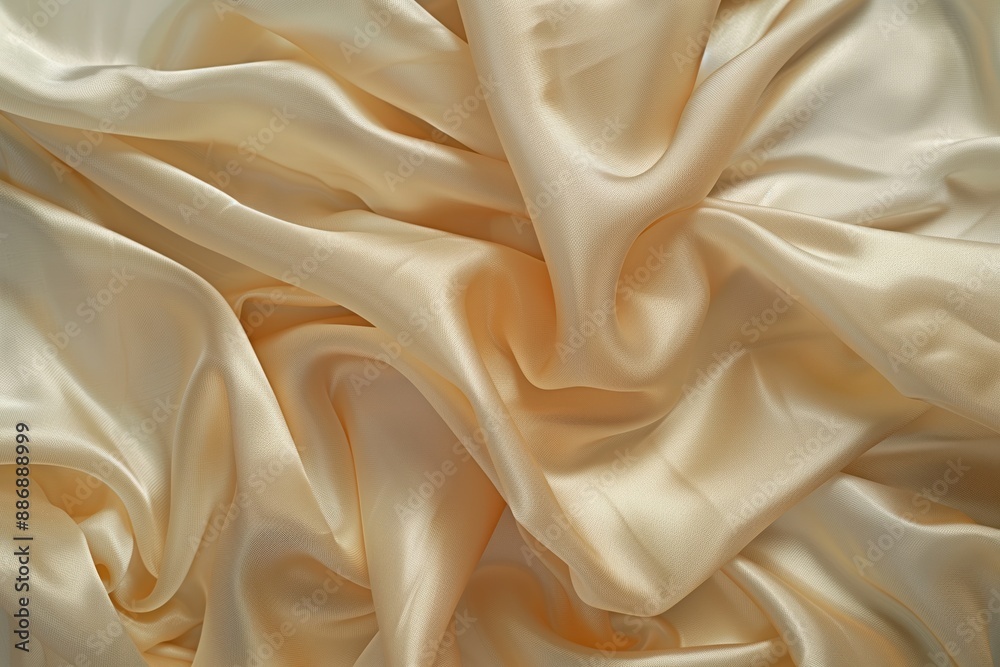 Aufkleber Silk fabric texture close-up. Folded taffeta cloth reveals intricate pattern. Smooth surface with subtle sheen adds depth and texture. Intimate atmosphere created by blurred background.