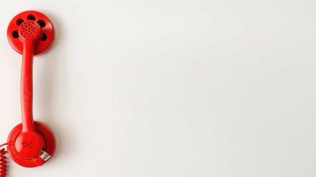 Vintage red phone receiver on white background with space for text