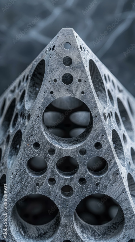 Poster Close-up of a geometric sculpture with many holes. AI.