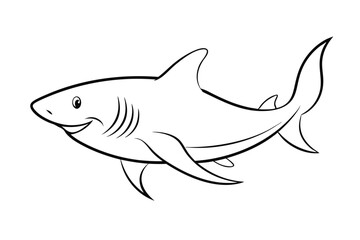 Minimalist shark line art vector on white background for digital and printable design.
