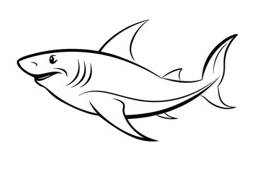 Minimalist shark line art vector on white background for digital and printable design.