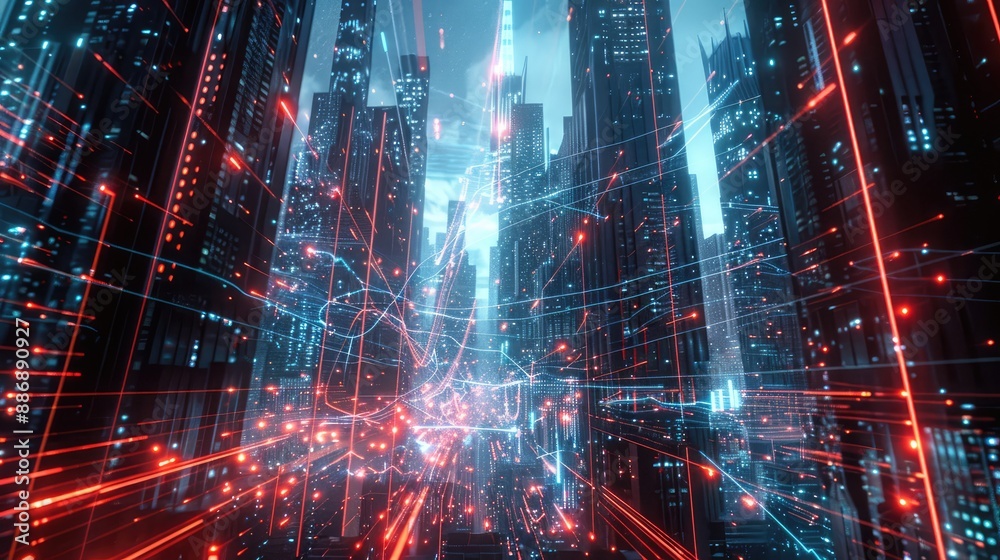 Canvas Prints high-speed internet connection conceptualized as glowing cable webs crisscrossing a futuristic cyber