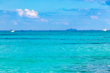 Tropical caribbean sea panorama view to Cozumel island cityscape Mexico.