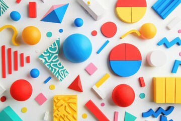 Colorful Geometric Shapes on White Background 