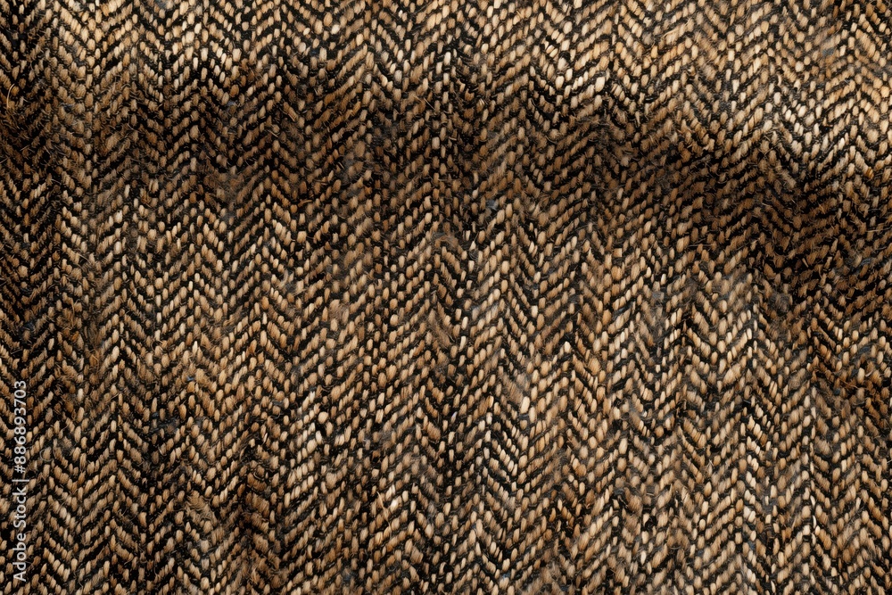 Poster Brown Tweed fabric texture close-up. Small squares pattern creates depth and texture. Blurred background suggests outdoor setting or larger space. Natural, smooth surface completely covers frame.