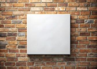 A plain white canvas mounted on a rustic brick wall, ideal for art displays, creativity, and home decor inspiration.
