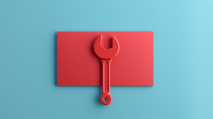 Plumber card mockup with wrench on blue backdrop