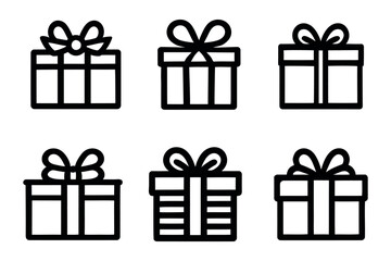 Vector set of gift thin line icons, isolated on a white background.